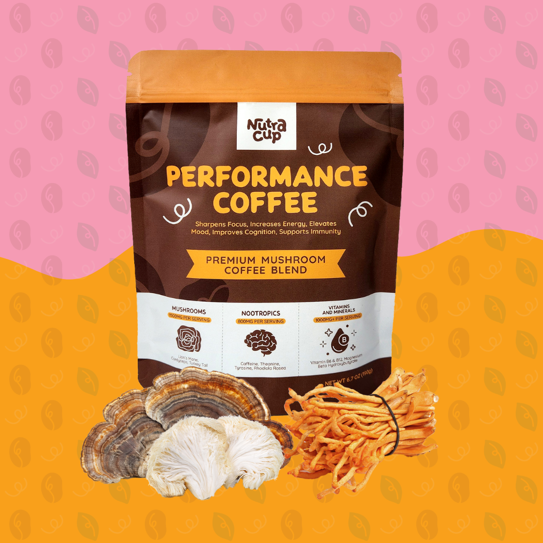 NutraCup Performance Mushroom Coffee with Nootropics for Better Focus, Energy, Digestion, and Immunity - 30 Servings